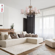 More interior usage of Cream Shade Antique Brass Metal 12 Arm Chandelier with Pendeloque Crystals 12xE14 | TEKLED 158-17830