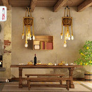 More interior usage of Firewood Basket with 6 Hemp Rope Chandelier E27 Fitting | TEKLED 158-17874