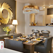 Indoor usage of Faceted Long Pear Crystal Gold Metal Chandelier D600 with 10xG9 Fitting | TEKLED 156-19568