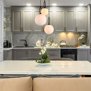 Indoor usage of Opal Glass Globes Black Handle 3 Pendant Ceiling Light with E27 Fittings | TEKLED 156-19540