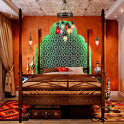 Interior application of Moroccan Style Antique Brass and Multi Colour Glass Chandelier Pendant Light 9xE27 | TEKLED 158-19562