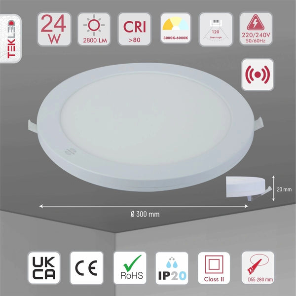 Технические характеристики круглого встроенного светильника LED 24W, подходящего для современных интерьеров.