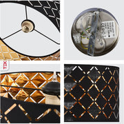 Detailed photo of black-gold fabric cylinder pendant light e27