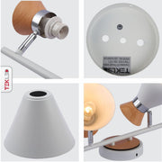 Detailed photo of white metal wood funnel semi flush ceiling light 4xe14