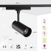 Size and technical specs of the LED Cylinder Magnetic Rotatable Track Light 6W 48V Black 4000K(TEKLED)-169-03100-169-03100