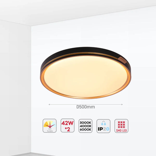 Size and technical specs of the LED Flush Ceiling Light Copper D500 6000K/4000K/3000K 42Wx2(TEKLED)-165-16034