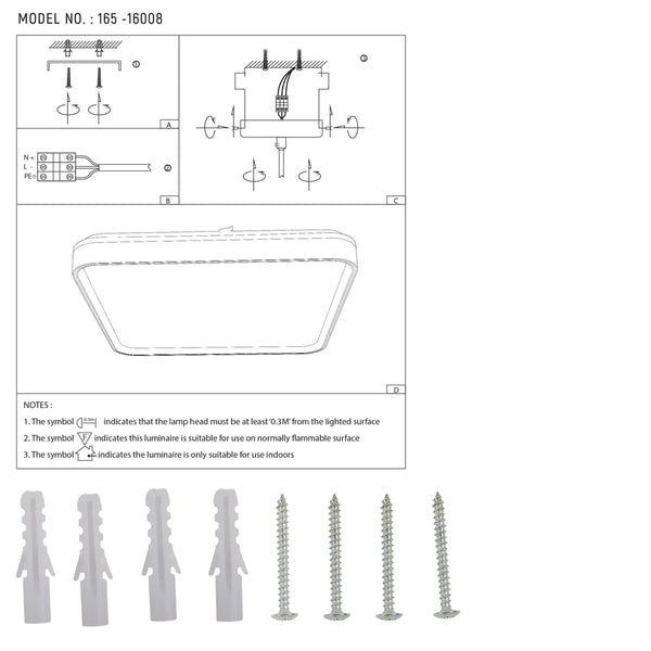User manual for LED Square Flush Ceiling Light Black Gold 500x500 6000K/4000K/3000K 45Wx2(TEKLED)-165-16008
