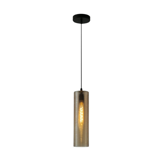Main image of Amber Reeded Cylinder Glass Pendant Light with E27 Fitting | TEKLED 158-19742
