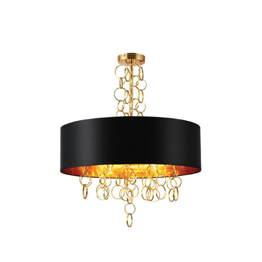 Main image of Black Copper Fabric Drum Shade Gold Ring Chandelier Ceiling Light with 4xE14 Fittings | TEKLED 158-19622