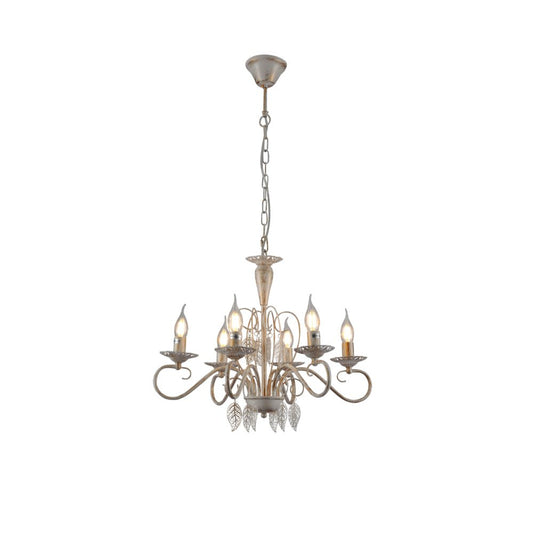 Main image of Candle French Mediterian Leaf Traditional Vintage Gold Patinated White Ceiling Light with 6xE14 Fittings | TEKLED 158-19096
