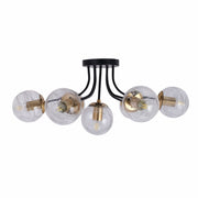 Main image of Clear Globe Glass Black Metal Semi Flush Ceiling Light with 7xE27 Fittings | TEKLED 159-17416