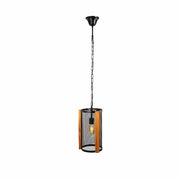 Black metal wood cylinder pendant light with e27 fitting main image