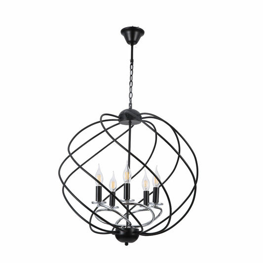 Black Spiral Metal Chrome Arm Chandelier 5Xe14's main image.