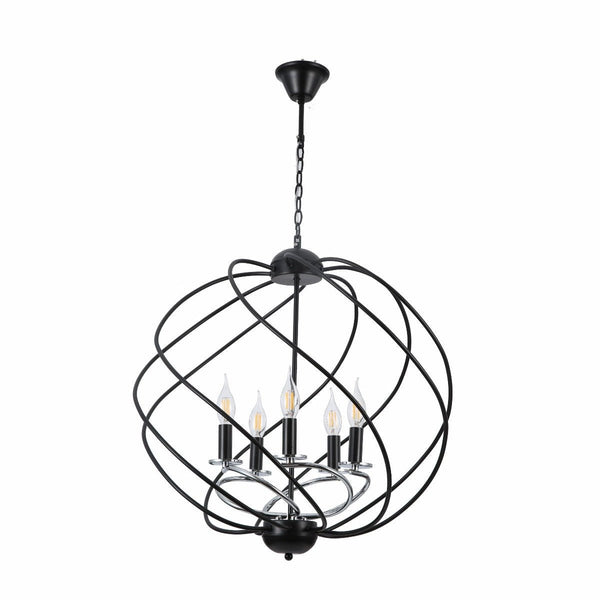 Black Spiral Metal Chrome Arm Chandelier 5Xe14's main image.