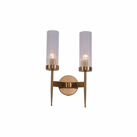 Main image for Gold Aluminium Bronze Cylinder Clear Glass Wall Light with 2xE14 Fitting