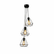 Main image of Black Metal Diamond Caged Funnel Single or Triple Pendant Ceiling Light with E27 | TEKLED 150-17380
