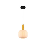 Main image of Sawyer Ribbed Fluted Reeded Maloto Lantern Green Opal Purple Amber Glass Pendant Ceiling Light E27 Gold Metal Top | TEKLED 150-18720