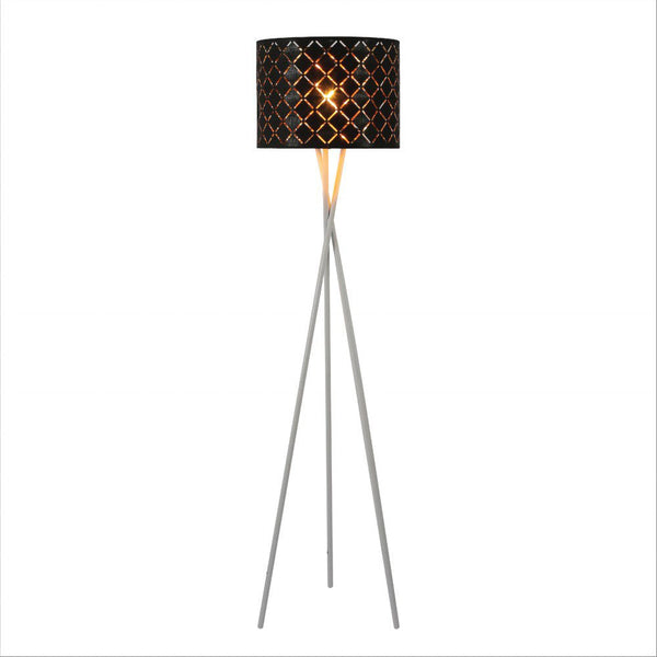 Tripod white drum floor lamp with e27 fitting in home office setting