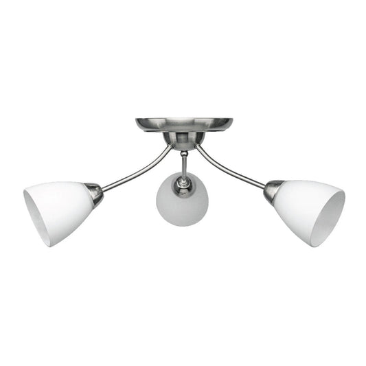 White glass chrome semi-flush ceiling light with 3xE27 main