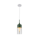 Main image of Macaron Olive Green Cylinder Glass Pendant Ceiling Light with E27 Fitting | TEKLED 158-19732