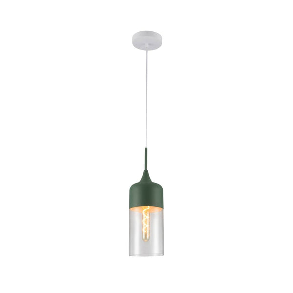 Main image of Macaron Olive Green Cylinder Glass Pendant Ceiling Light with E27 Fitting | TEKLED 158-19732
