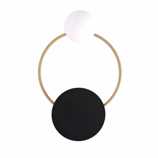 Основное изображение настенного света в форме луны с черно-белым дизайном и золотыми акцентами, идеально для современных интерьеров.