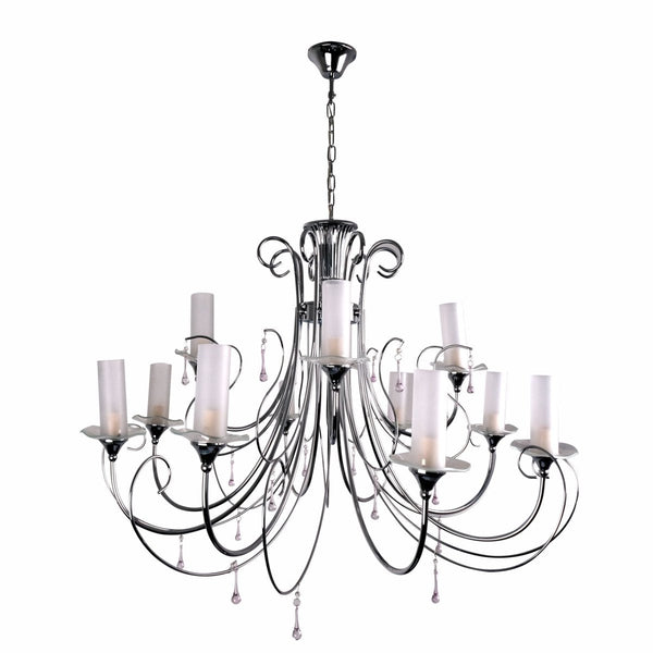 Main image of Opal Cylinder Glass Chrome Metal 12 Arm Chandelier with 12xE14 Fitting | TEKLED 158-17820
