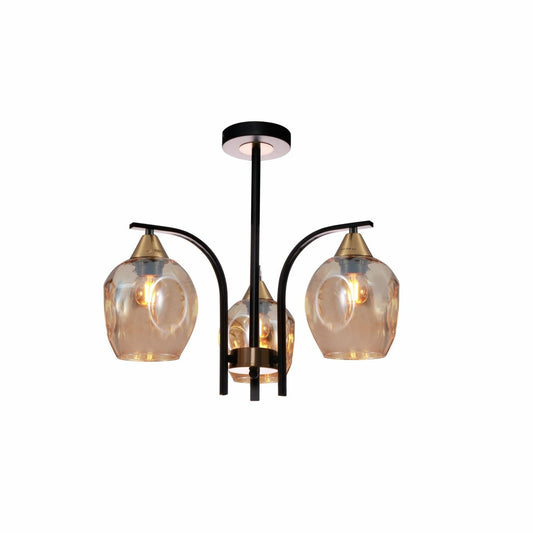 Main image of Snowdrop Amber Glass Black Body Semi Flush Ceiling Light with 3xE27 Fittings | TEKLED 159-17420