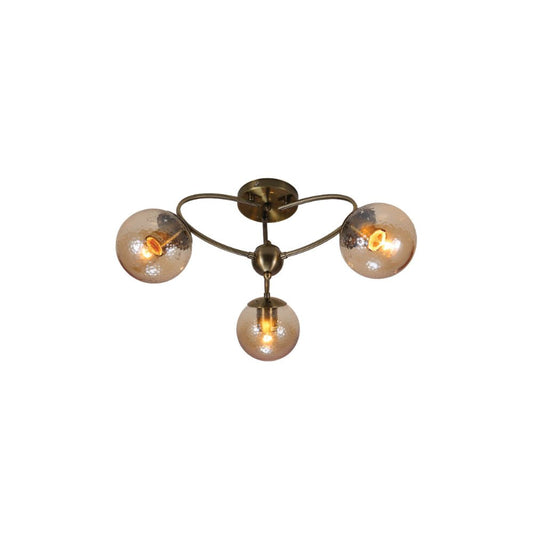 Main image of Textured Amber Globe Antique Brass Semi Circle Arm Semi Flush Ceiling Light | TEKLED 159-17756