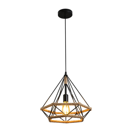 Main image of Manila Hemp Rope Diamond Pendant Light Black E27 159-18122