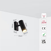 Size and specs of 1 Way Virmo Long Spotlight with GU10 Fitting Black | TEKLED 172-03088