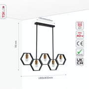 Size and specs of Black Honeycomb Island Chandelier with 5xE27 Fitting | TEKLED 156-19536