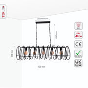 Size and specs of Black Metal Spiral Helix Island Chandelier with 5xE27 Fitting | TEKLED 150-18350