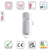 Size and specs of Cyclinder Downlight White Surface Mount Rotatable with GU10 Fitting | TEKLED 172-03026
