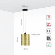 Size and specs of Sieve Chrome Cylinder Metal Pendant Ceiling Light D110 with E27 Fitting | TEKLED 158-19792