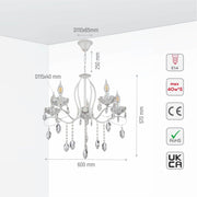 Size and specs of Tabitha Mediterranean Elegant Transitional Elizabeth Style Crystal Chandelier Ceiling Light E14 | TEKLED 159-17706