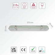 TEKLEDIP65 Batten Light FixtureWeatherproof Non Corrosive Fitting Batten Light For 2ft LED T8 Tube IP65 660mm ABS Body PC Cover167-03305Double Tube4