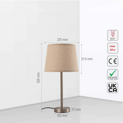 Size and tech specs of Minmalist Table Lamp Nickel Flaxen | TEKLED 130-03638