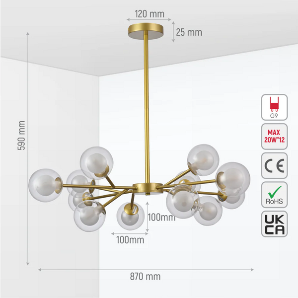 Close up of Modern Gold Ceiling Light with Double-Layered Globes | TEKLED 158-19710