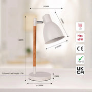Size and certifications of Nordic Elegance Desk Lamp with Dominant Wood Feature 130-03646