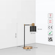 Size and tech specs of Nordic Pole Reading Desk Lamp Black Gold | TEKLED 130-03634