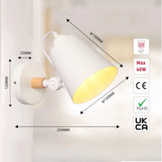 Size and certifications of Nordic Sleek Adjustable Wall Lamp - Modern Tapered Cone Design in Black or White 151-03012