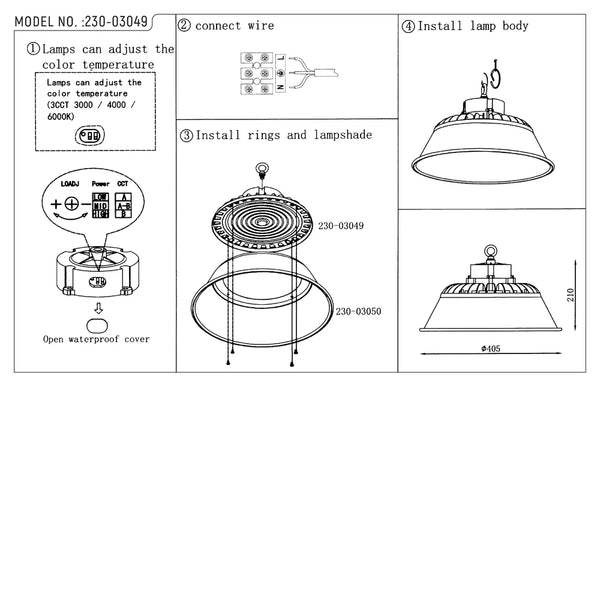 User manual for Nova High Bay LED Light with Reflector Options-230-03049