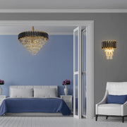 Living room kitchen bedroom use of Orbit Glow Design 3 Tiered Crystal Wall Sconce Light Black Gold | TEKLED 151-19932