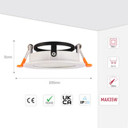 Size and technical specs of the Orbit Tilt GU10 Recessed  Downlight-143-03999