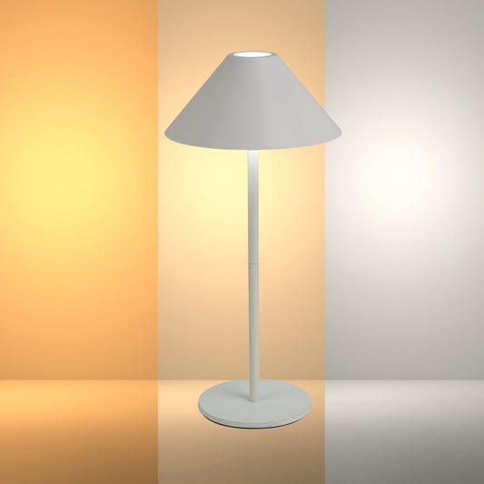 Перезаряжаемая LED-лампа в форме конуса, идеальна для использования в современном интерьере и для освещения рабочего пространства.