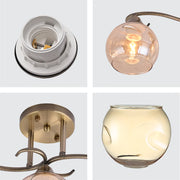 Details of S-Curve Antique Brass and Dimpled Amber Globe Light | TEKLED 159-179980