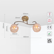 Size and tech specs of S-Curve Antique Brass and Dimpled Amber Globe Light | TEKLED 159-17998