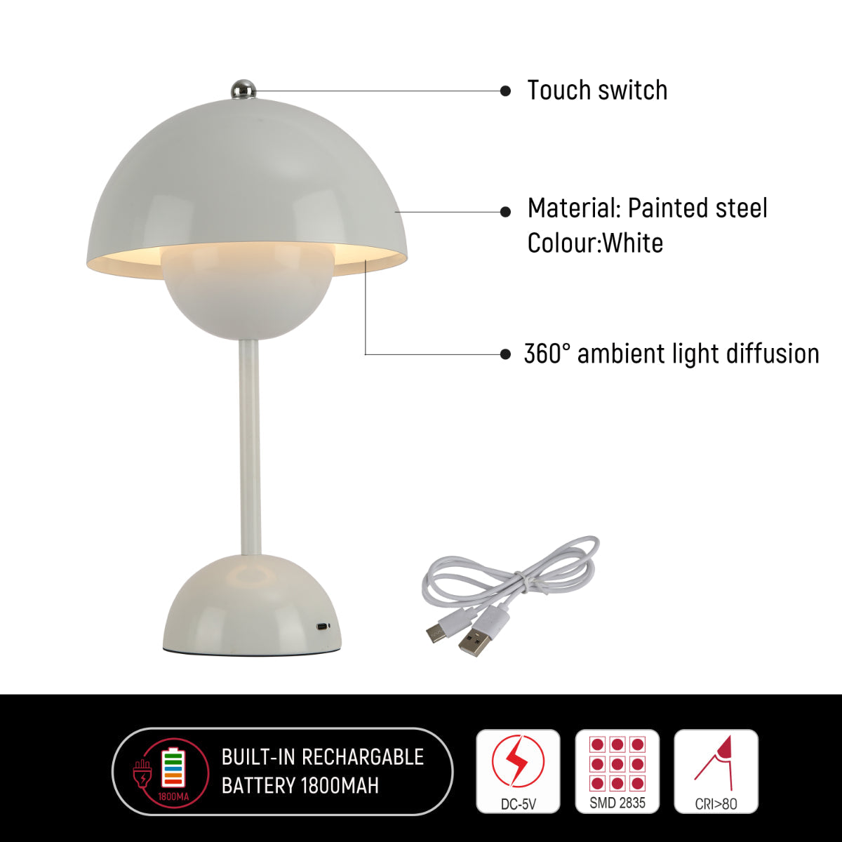 Близкий план LED настольной лампы в форме сферы, идеальной для современных интерьеров. Элегантный акцент для рабочего стола.