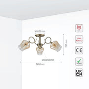 Size and tech specs of Amber Bell Glass Antique Brass Metal Semi Flush Ceiling Light | TEKLED 159-17122